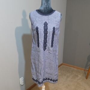 Artisan Ny‎ Blue Linen Patterned Dress Sz 4